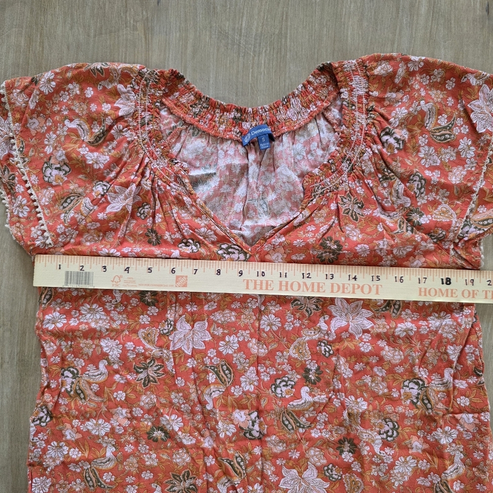Democracy Orange Floral Flutter Sleeve Peasant Blouse Top Size S - Picture 8 of 8